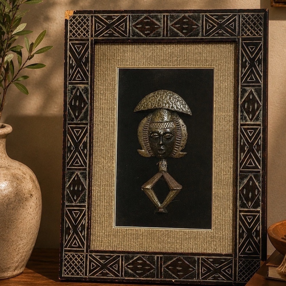 Vintage African Kota Mahongwe‎ Reliquary 3D Wall Art Hand Carved Geometric Frame